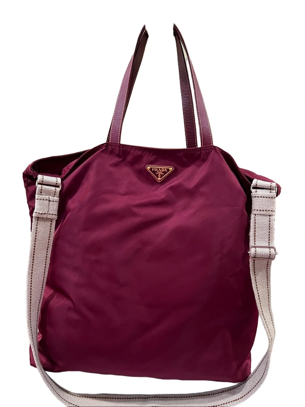 Prada Tessuto Robot Doll Tote in Barolo / Burgundy with long strap